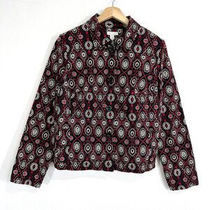 Charter Club Lined Blazer Coat Womens XL‎ Button Up Red Black Geometric Print